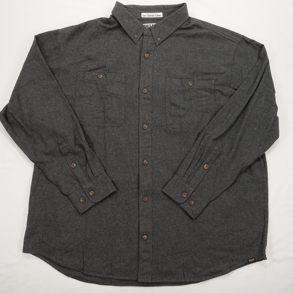 Duluth Trading Co Flannel Shirt Men's 2XL Free Swingin Gusseted Gray